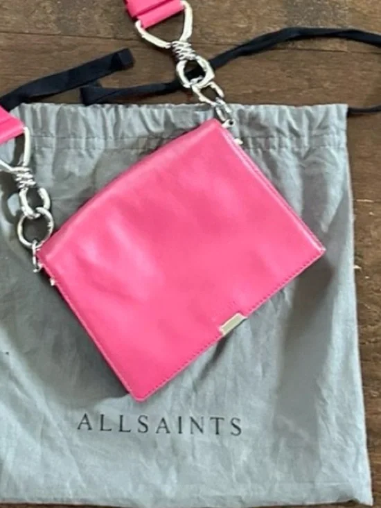 Allsaints Captain Leather Flap Shoulder Bag-Fuscia-EUC - Picture 14 of 16
